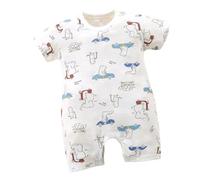 Générique 0-24 Mois, Doux Unisexe Nourrisson Bébé Tout-Petit Motif Imprimé Manches Courtes Dessin Animé Cordonnier Shortall Casual Combinaison (Blue, 12-18 Months)