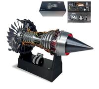 Générique 1/25 Simulation Aircraft Turbojet Engine Rotatable Model - TR900 Turbofan DIY Assembly Kit with LED Light & Adjustable Speed, 28cm with Light(Red-Assembled)