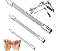 Générique 1/4" 3/8" 1/2" Drive Flexible Shaft Extension Set, Universal Socket Extender for Manual Ratchet Wrench, Flexible Wrench Extension Bar for Tight Reach Spaces (Silver)