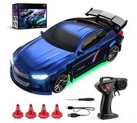 Générique 1/64 Échelle de Bureau RC Voiture de Dérive pour Adulte, 2.4G Voiture de Sport à Télécommande Proportionnelle Complète, 4WD Mini RC Voitures de Course avec la Lumière LED (Bleu)
