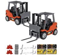 Générique 1/64 Mini RC Forklift, Remote Control Forklift for Adults, Real Simulation Lifting with Removable Hook and Metal Fork, Bluetooth Remote APP Control, for Car Enthusiasts (2pcs,Orange)