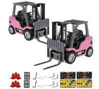 Générique 1/64 Mini RC Forklift, Remote Control Forklift for Adults, Real Simulation Lifting with Removable Hook and Metal Fork, Bluetooth Remote APP Control, for Car Enthusiasts (2pcs,Pink)