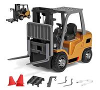 Générique 1/64 Scale Alloy RC Forklift Truck, 2.4G Mini Construction Truck with Remote Controller, Cargo Hook, Forks and Pallet, 10KM/H with Two-Speed Gears for Adults Kids (1Set)