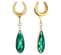 Générique 1 Paire de Clous d’Oreilles Pendants Selle avec Pierre Cristal Vert - Plugs & Tunnels à Double Évasement 2G à 1 Pouce (6mm-25mm) Bijoux de Percorporel pour Femme Homme(16mm (5/8"))