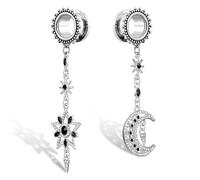 Générique 1 Paire de Tunnels Étoile-Lune Dorés à Vis, Acier Inoxydable 6-25mm pour Élargissement d’Oreilles - Bijou de Piercing Rétro(Silver,25mm (1"))
