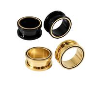Générique 1 Paire Tunnels Oreilles Acier Inoxydable 8-25mm Taille Multiple, Plaqué Or Noir Filetage Externe pour Stretching d'Oreille & Gauges(Black+Gold,22mm)