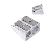 Générique 1 pièces Argent Taille-Crayon métal biseauté Double Trou Taille-Crayon école Bureau Taille-Crayon Fournitures de Papeterie