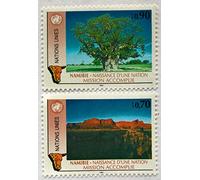 Générique 1 série de 2 Timbres Neufs de Collection de 1991 du Bureau des Nations Unies de Genève n 206 et 207. Namibie, Arbre. par des Livres Express