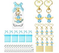 Générique 10 Ensembles Bébé Douche Party Faveurs Bébé Douche Ange Porte-clés Cartes Organza Sacs Pour La Fête De Baptême