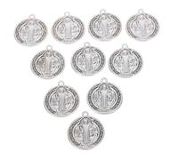 Générique 10 Pièces Pendentifs Alliage de Zinc Médaille Saint Benoît avec Croix Détaillée pour Création de Colliers Porte Clés et Bijoux DIY Accessoires Religieux Durables