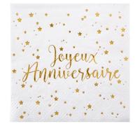 Générique - 10 SERVIETTES PAPIER ANNIVERSAIRE OR 33CM BLANC