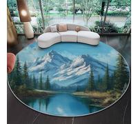 Générique 100 cm Tapis Rond Beau Paysage Montagnes Enneigees Lacs Foret Tapis Salon avec Envers Antidérapant Et Lavable pour Chambre, Cuisine, Chambre d'enfant, Multicolore Poil Ras Tapis De Marche