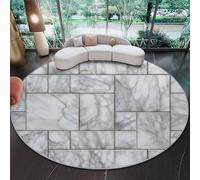 Générique 100 cm Tapis Rond Moderne Carré Polyvalent Patchwork De Marbre Tapis Salon avec Envers Antidérapant Et Lavable pour Chambre, Cuisine, Chambre d'enfant, Gris Poil Ras Tapis De Marche