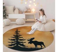 Générique 100 cm Tapis Rond Moderne et Doux Silhouette Cerf Pins Jaune, Tapis à Poils Courts Antidérapant et Lavable, Design Élégant pour Salon Chambre Bureau ou Chambre d’Enfant