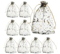 Générique 100 Pochettes à Bijoux à Cordon en Organza Transparent Étoiles et Lune Dorées, 100 Pièces, Paquet de Rangement Élégant et Chic pour Noël ou Anniversaires
