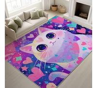 Générique 100 x 150 cm Violet Tapis Chat Heureux Cœur Étoile Imprimé Mignon Illustration Pastel Tapiss Ludique Lumineux Rêveur & Tapis antidérapant Magique intégré pour Chambre d’Enfant Chambre d’ado