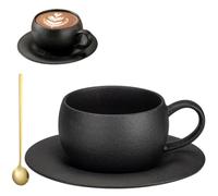 Générique 10oz/300ml Ceramic Coffee Mug with Saucer, Simple Frosted Stone Texture Porcelain Coffee Cup, Latte Art Cup for Espresso,Tea,Homes Office Daily Use,Dishwasher Safe