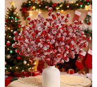 Générique 12/20 Pcs Artificial Red Berry Stems with Snow Frost, Christmas Floral Arrangements Fake Flowers Xmas Decoration, Faux Holly Snowy Frosted Berries Branch Fillers for Wreath Vase