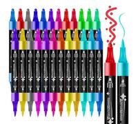 Générique 12/24/36 Couleurs Feutre Acrylique, Stylos à Double Pointe Fine et Moyenne, Marqueur Acrylique Permanent pour Coloriage Adulte, Dessin, Peinture, Bois, Toile, Verre, Pierre (36 Couleurs)
