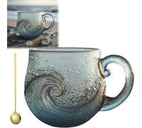 Générique 12 oz Handblown Ocean Wave Glass Mug Cup, Unique Textured Beach Theme Mugs for Tea Wine Coffee, Seas Inspired Drinkware for Ocean Lovers,Holiday Gifts