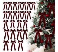 Générique 12 Pack Noeud Sapin de Noel Rouge Velvet Christmas Bows Rustic Christmas Wreath Bows Vintage Velvet Ribbon Bows Holiday Decorations for Christmas Tree Garland Crafts Wedding Party (24pc-B)