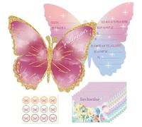 Générique 12 Pièces Carte Invitation Anniversaire Fille Papillon, avec 12 Enveloppes et Papillon Autocollant, Invitation Anniversaire Fille, Rose Papillon Cartes D'invitation de Fête pour Enfant