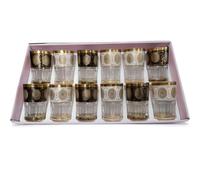 Générique 12 Verres à Thé, verre a thé Marocains, Motif Floral Coloré, Bordure Dorée, Lot de 12