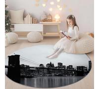 Générique 120 cm Tapis Rond Moderne et Doux Horizon De La Ville De New York Gris, Tapis à Poils Courts Antidérapant et Lavable, Design Élégant pour Salon Chambre Bureau ou Chambre d’Enfant