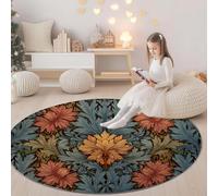 Générique 120 cm Tapis Rond Moderne et Doux Style William Morris Floral Couleur, Tapis à Poils Courts Antidérapant et Lavable, Design Élégant pour Salon Chambre Bureau ou Chambre d’Enfant