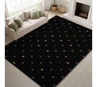 Générique 120 x 150 cm Tapis Noir Imprimé Rendu 3D Tapiss Crâne Jaune Carré sans Couture Mignon Minimaliste Amusant Lumineux & Tapis antidérapant Magique intégré pour Salon