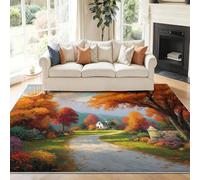 Générique 120 x 180 cm Tapis Entrée Intérieur, Multicolore Antidérapant Tapis Lavable, Pile Courte Tapis Salon Peinture À l'huile Automne Paysage Campagne Chemin pour Dessous, Cuisine, Chambre Chien