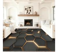 Générique 120 x 180 cm Tapis Entrée Intérieur, Noir Et Or Antidérapant Tapis Lavable, Pile Courte Tapis Salon Géométrie Hexagonale Futuriste Et High-Tech pour Dessous, Cuisine, Chambre Chien