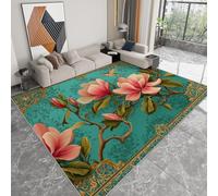 Générique 120 x 180 cm Tapis Salon 3D Poils Courts, Magnolia De Style Arabe Doux, Antidérapant et Lavable Tapis pour Chambre, Couloir et Enfants- Facile à Entretenir, Turquoise