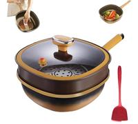 Générique 12in Titanium Alloy Non-Stick Pot with Lid, Non Stick Frying Pans, for Frying Stir-frying Stewing Braising Cooking Methods (Pot + Lid + Steamer)