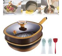 Générique 12in Titanium Alloy Non-stick Pot with Lid, Nonstick Frying Pan Cookware Sets, with Ergonomic Stay-Cool Handles, for Frying Stir-frying Stewing Cooking Methods (Pot+Lid+Steamer)