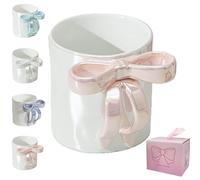 Générique 12OZ Charming Ribbon Mugs with Bow Handle,bow mug,bow coffee mug,Pink Christmas Mug, Ceramic Christmas Bow Hot Coffee Mug for Valentine's Christmas Birthday Gifts (Pink)