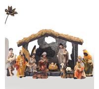 Générique 12pcs Resin Hand-Painted Nativity Figurines | Nativity Tabletop Scenes, Holy Family Religious Figurine Adornmen Indoor Outdoor, Home Living Room Church Decoration