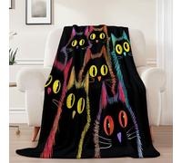 Générique 130 x 150 cm Couverture Flanelle Imprimée Stylée, Résumé Animal Chaton Ultra Douce Couverture - Confortable pour Lit et Canapé Noir