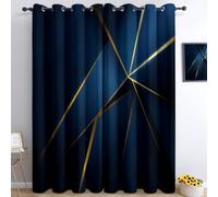 Générique 140 x 175 cm Rideau Occultant Bleu Marine, Géométrie Polygones Lignes Dorées 3D Impression Rideaux Thermique Isolant Anti Froid Polyester Rideaux pour Chambre Cuisine Décoration, 2 Panneaux