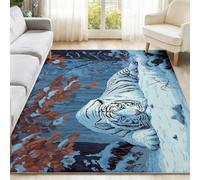 Générique 140 x 200 cm Tapis Salon Bleu Poil Ras Tapis Lavable Chambre Descente De Lit Antidérapant, Champs Enneigés Animaux Tigres Forêts Imprimé Salon pour Interieur Salle à Manger Chambre d'enfant