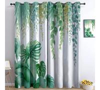 Générique 140L x 180H cm Rideaux de Chambre occultants, Rideaux de fenêtre isolés thermiquement imprimés Aquarelle Nature Plantes Feuilles traitements de fenêtre pour Salon 2 Panneaux - Crème Vert