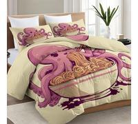 Générique 140x200 cm Couette Imprimée Réversible Dessin animé Pieuvre Ramen Crème - Couette sans Housse, Micro-Duvet Gonflant 400g/m², Douceur Peau de Pêche, Literie Toutes Saisons avec Taies 65x65cm