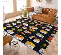Générique 140x200 cm Tapis Moderne 3D Impression Dessins AniméS Nourriture Sushis Lavable en Machine Super Doux et Antidérapant Tapis Noir Décoration d'intérieur Facile à Nettoyer Paillasso Poil Ras