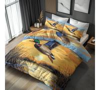 Générique 140x200 Housse de Couette Canard Sauvage Parure de Lit - 1 Personne, 1 Taie d'oreiller 65x65, Motif Chasse Colvert, Decoration Chambre, Microfibre Doux, Zippée - FD343
