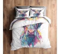 Générique 140x200 Housse de Couette Highland Cow Parure de Lit - 1 Personne, 1 Taie d'oreiller 65x65, Motif Art Ferme Animaux, Decoration Chambre, Microfibre Doux, Zippée - NA269
