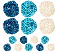 Générique 15 Boules Décoratives en Rotin Naturel Bleu et Blanc, Sphères Élégantes de 5 Cm pour Décoration Intérieure, Ornements DIY et Diffuseur de Parfum