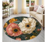 Générique 150 cm Rond Tapis de Salon Lavable en Machine - Vert Tapis Salle à Manger Antidérapant et Fin - Tapise Bohème Moderne Fleurs Feuilles Imprimé pour Cuisine Chambre Entrée Public Féminin