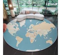 Générique 150 cm Tapis Rond Carte du Monde Moderne Et Unique Tapis Salon avec Envers Antidérapant Et Lavable pour Chambre, Cuisine, Chambre d'enfant, Multicolore Poil Ras Tapis De Marche