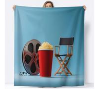 Générique 150 x 200 cm Couverture Plaid Flanelle, Moelleuse Chaudes Légères Bleu Couvertures - Film Clap Pop-Corn Imprimé Douillet Plaid Couverture pour Canapé et Lit