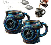 Générique 15oz Retro Engine Coffee Mug,Stainless Steel Engine Turbo Mug, Creative Personalized Car Motor Design Cup,Double Wall Insulation Car Cup with Handle